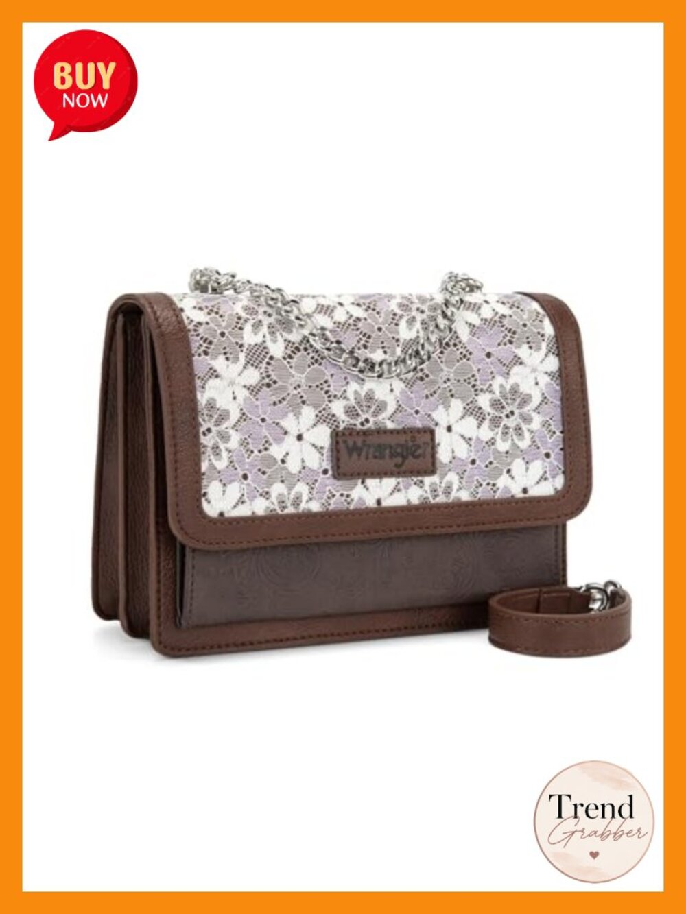 Floral Tooled Crossbody Purse with Magnetic Snap Chain Strap Flap Bag